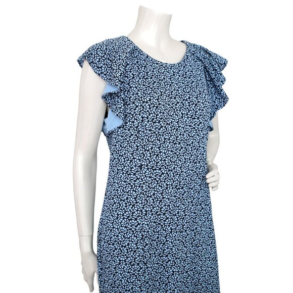 Lands' End Floral Dress Stretch Ruffle Sleeve Ditsy Flower Zip Back Stretch Blue - Picture 11 of 11